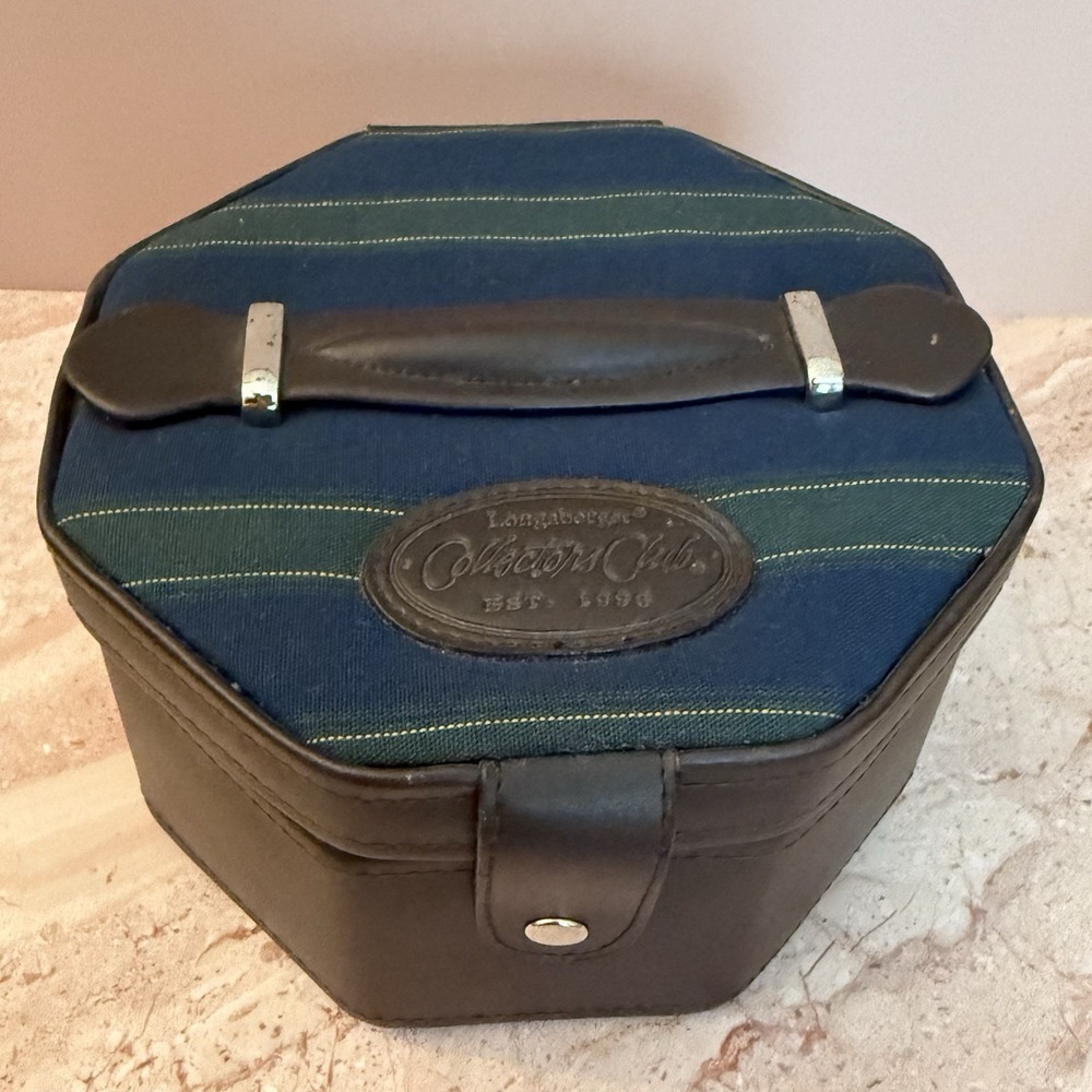 Longaberger Collectors Club Travel Jewelry Box Brown Leather Handle Velvet Lined